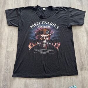Vintage 1988 Rothco Mercenaries Never Die T-Shirt Skull Graphic Black XL Single